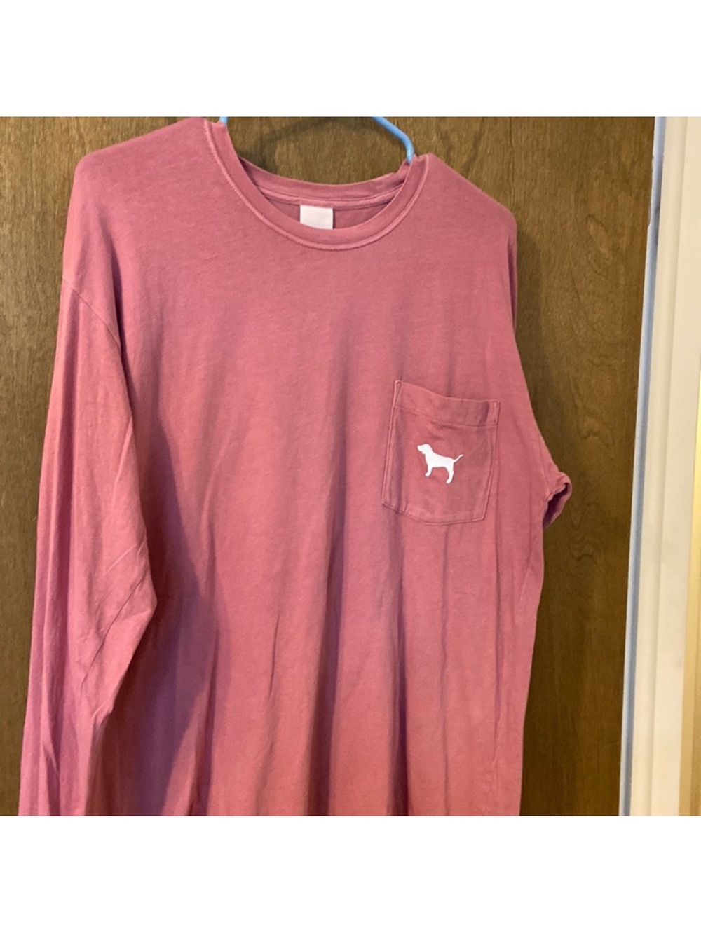Women’s VS Pink Long Sleeve Pink Pocket Tee with Dog Logo